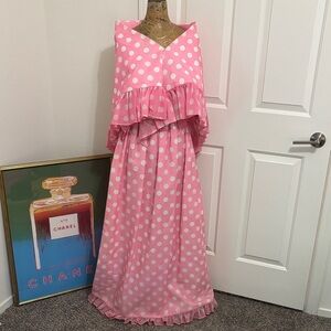 Jerri Shooter Las Vegas two piece polka dot skirt set vintage fairycore pink 70s